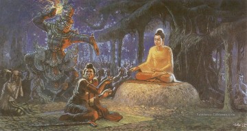 Bouddha reestioned un ermite hautain saccaka après avoir été vaincu bouddhisme Peinture à l'huile
